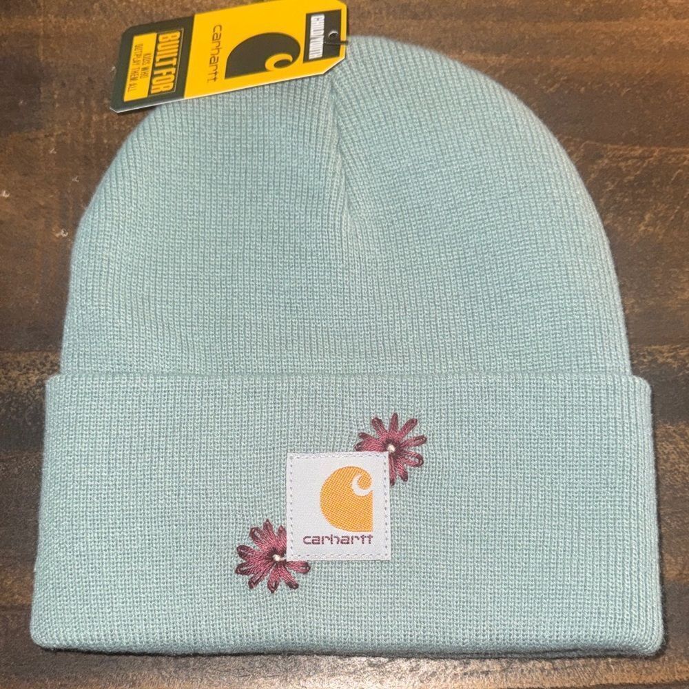 Carhartt Kids' Light Green Floral Beanie Hand stitched